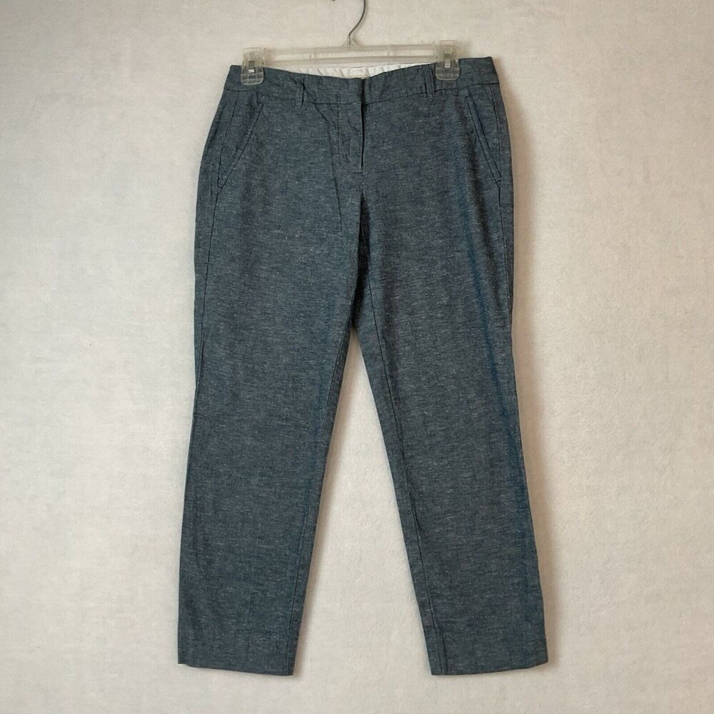 J Crew Pants Women’s Size 2 Blue Linen Cotton Blend Cropped Flat Front